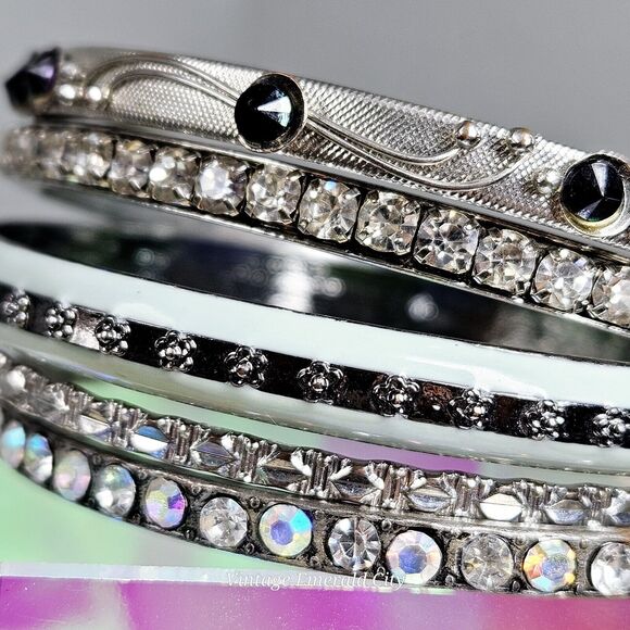 Unbranded Jewelry - Celestial Collection Bangles Set Of 5 Mixed Enamel Rhinestone Sparkle Bracelets